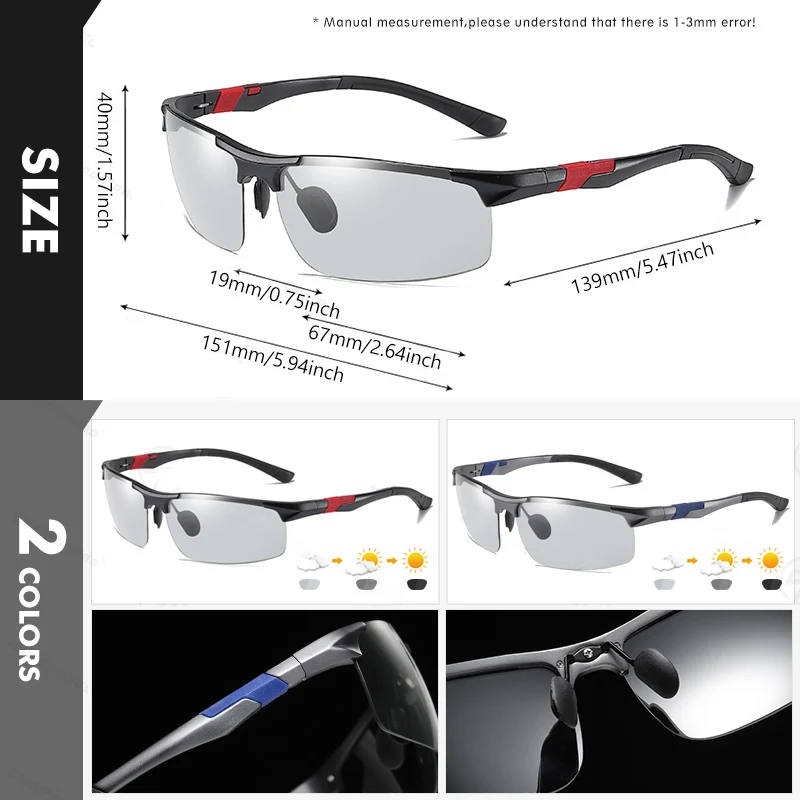LIOUMO Klassische Legierung Quadratischen Rahmen Polarisierte Sonnenbrille Mann Photochrome Gläser Frau Chameleon Anti-Glare Fahren gafas de sol – Detail 9