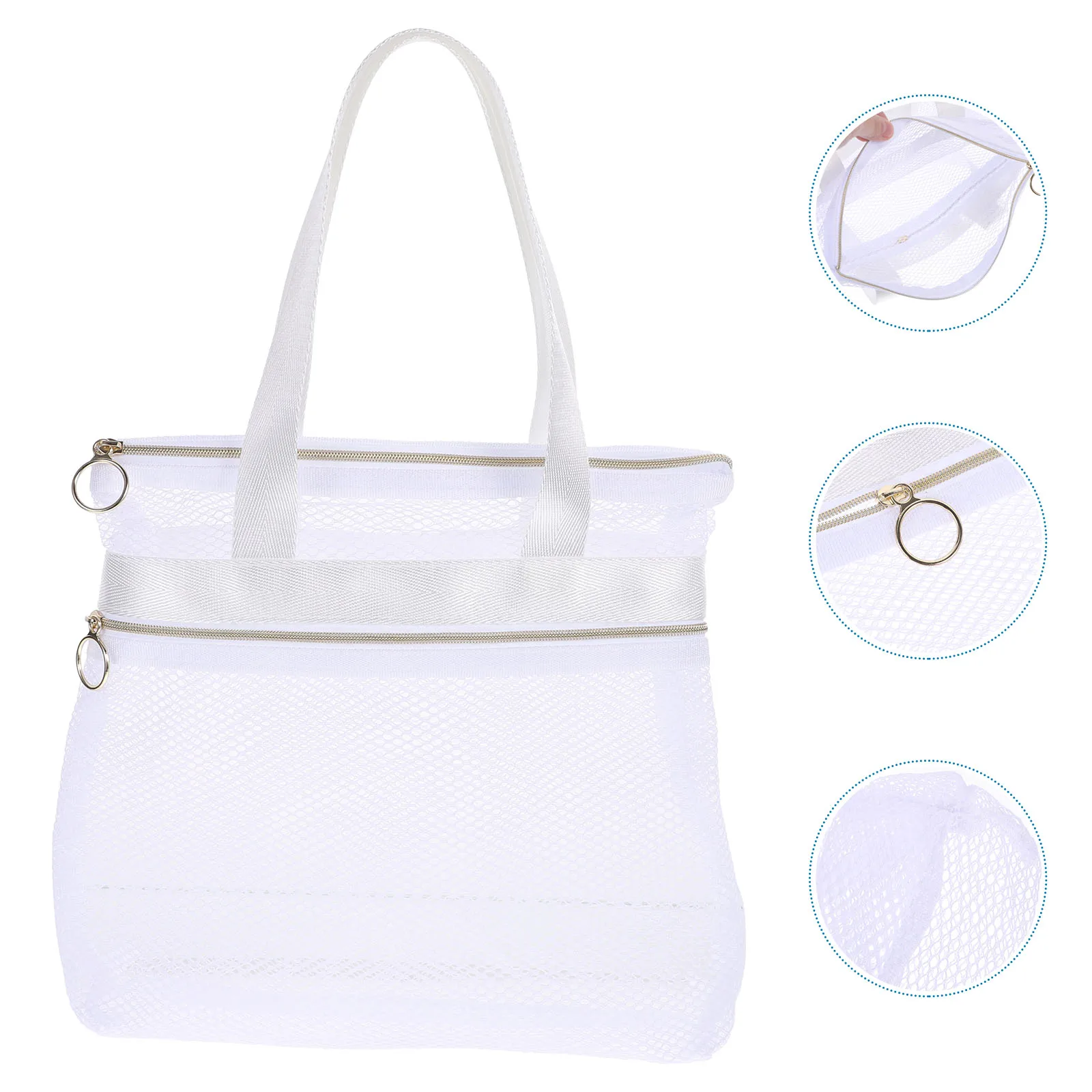 

DOITOOL Travel Toiletry Bag for Women Portable Shower Makeup Storage Nylon Zipper Beach Dorm Bag Multi Pocket Organizer White