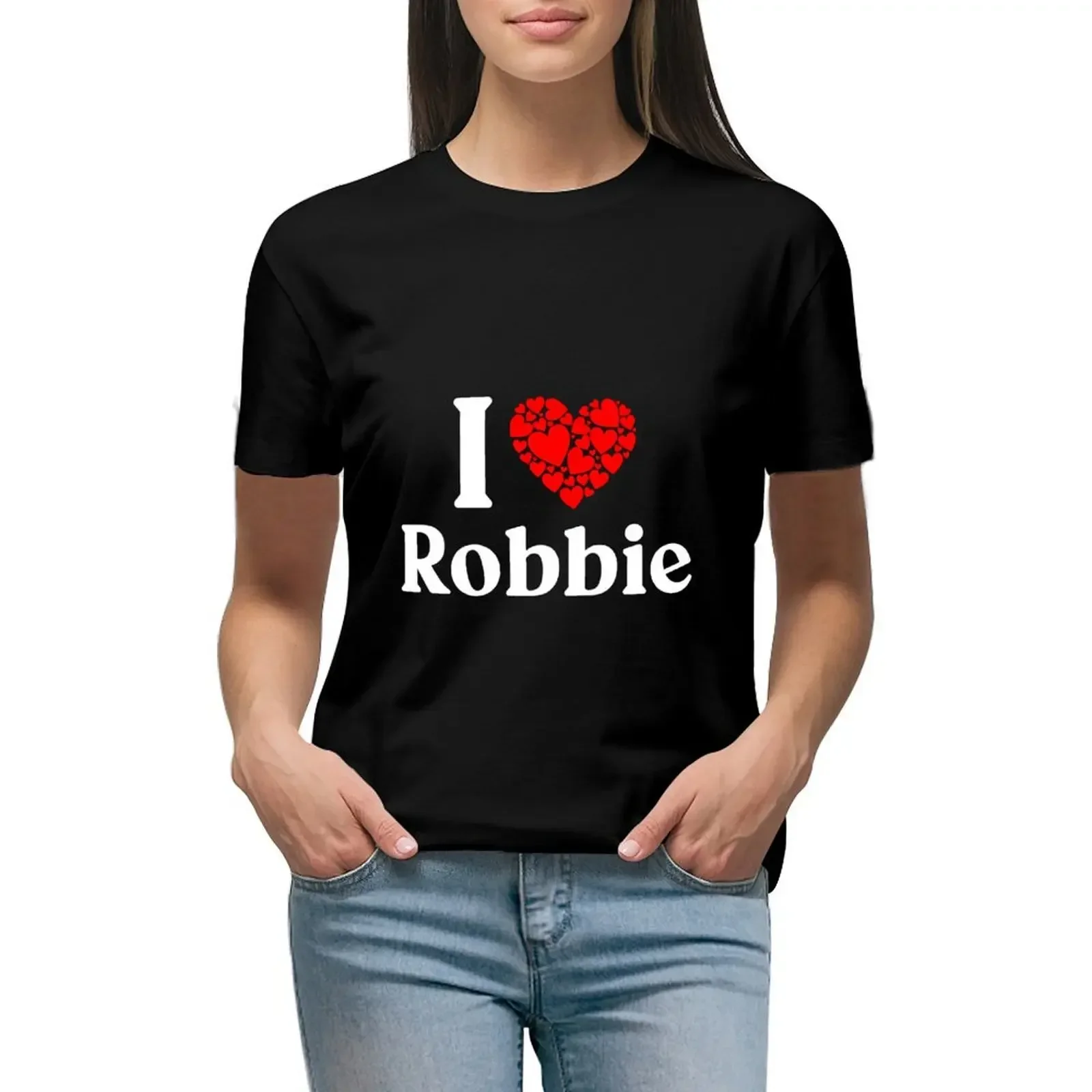 Serce-kocham Robbie Retro graficzny odzież uliczna moda na co dzień Harajuku letni mężczyźni kobiety uniwersalny t-shirt z krótkim rękawem