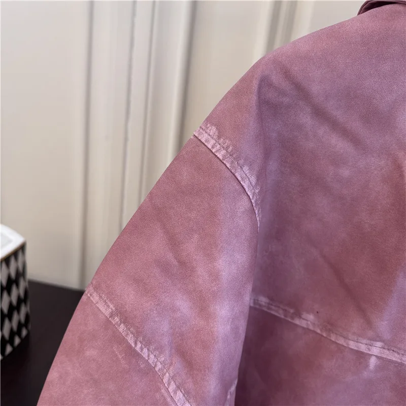 ピンクマット秋のファッションレディースコートラペルソリッドカラージッパーデザイントップルーズオールマッチタイトカフデザインジャケット