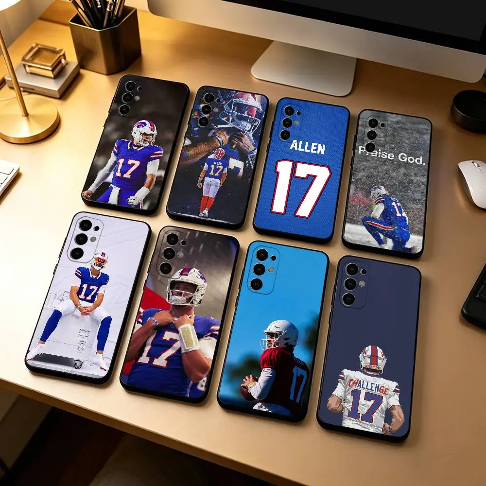 

American Football 17 Josh Allen Phone Case Black Silicone Soft For Samsung S25,S24,S21,S22,S23,S30,Ultra,S20,Plus,Fe,Lite