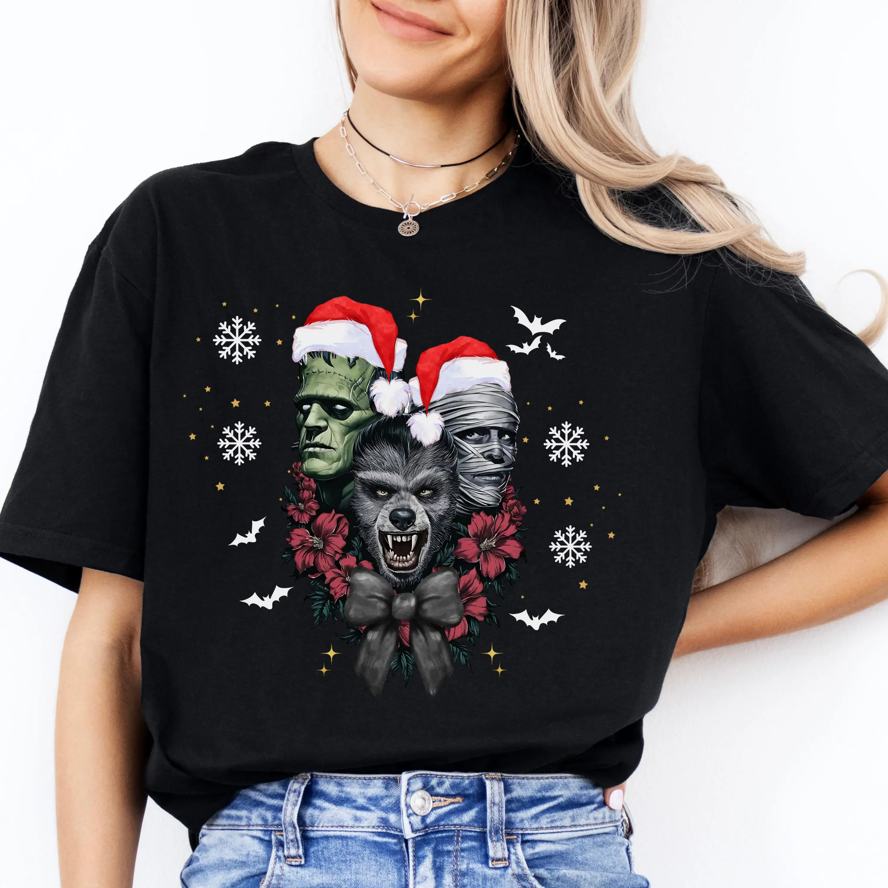

Classic Monsters Horror Christmas T Shirt Comfort Colors Goth Gothic Style Alt Lover Spooky Idea