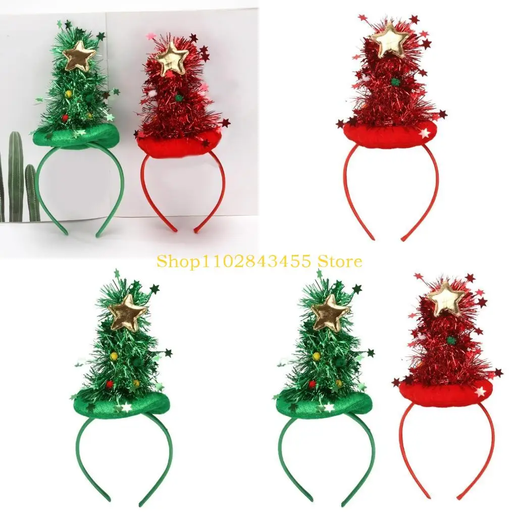 

49MC Christmas Glowing Tree Headband Santa Hat Hairband for Creative Holiday Photo Pr