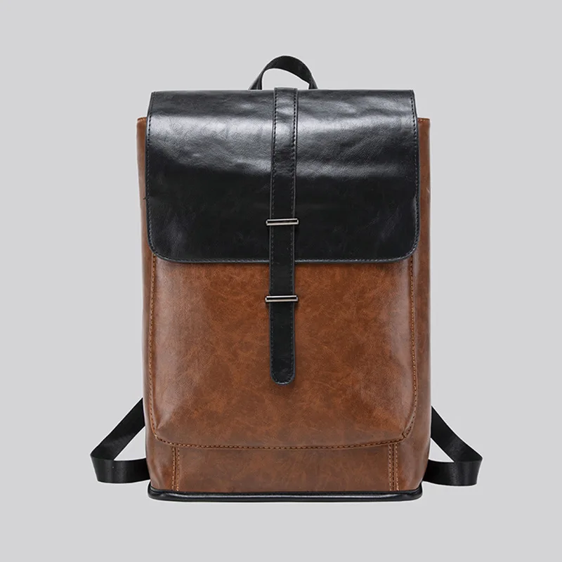 Fashion new simple high quality pu leather men's backpack retro large capacity female travel backpack female outdoor backpack