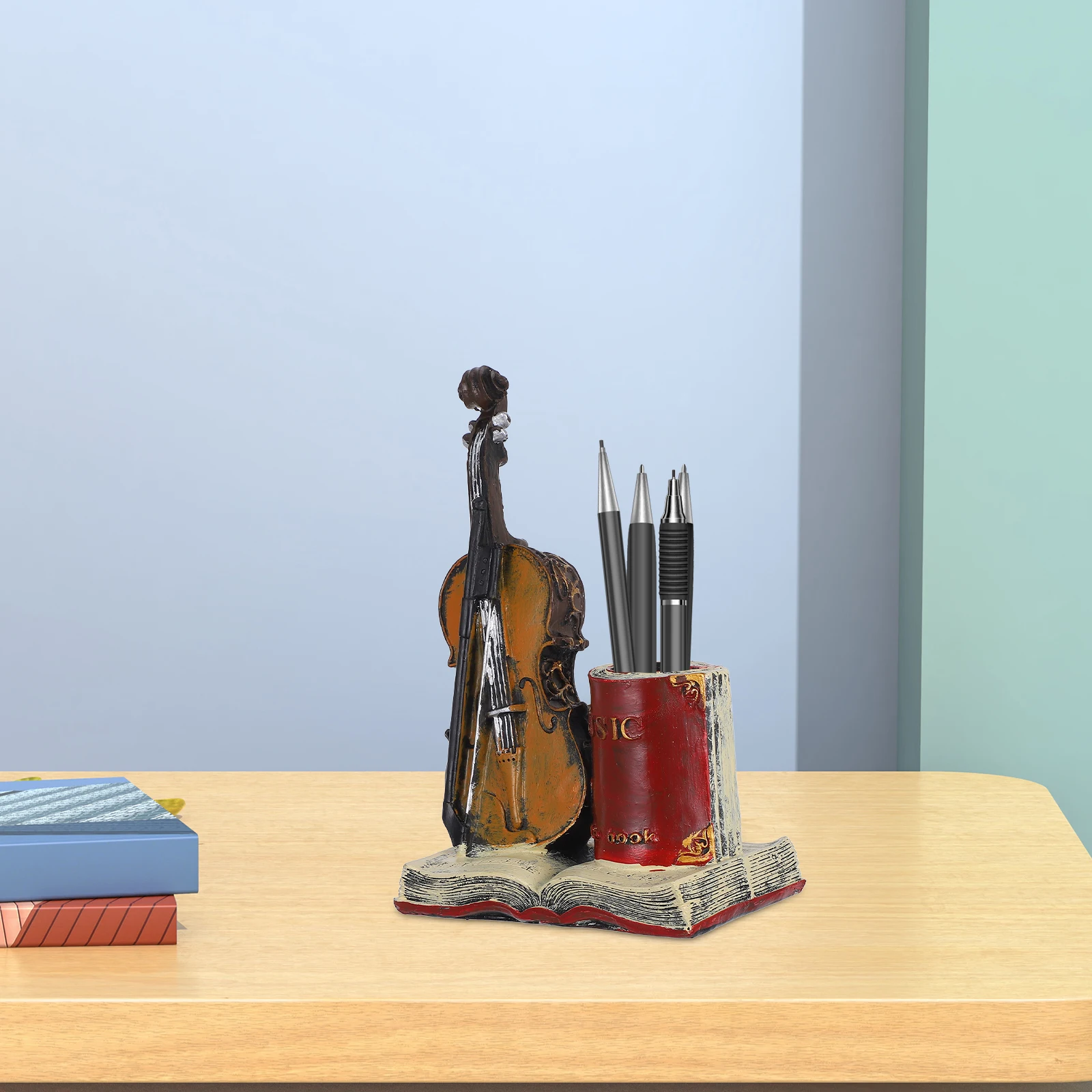 

1 Vintage Violin Pen Holder Retro Style Resin Material Multi Function ganizer Desk Decor Creative Home Accessory