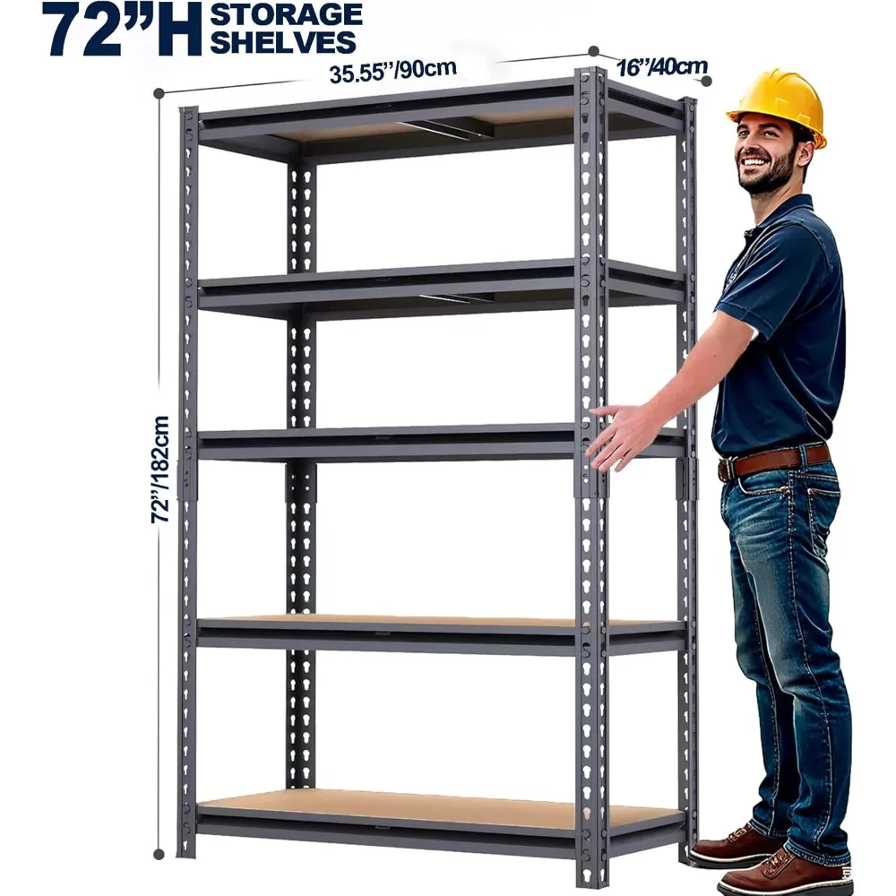 Heavy Duty Storage Rack 2400 LBS Capacity Garage Shelving Unit 16x35.5x72 Inch Metal Shelves Free Standing image 3