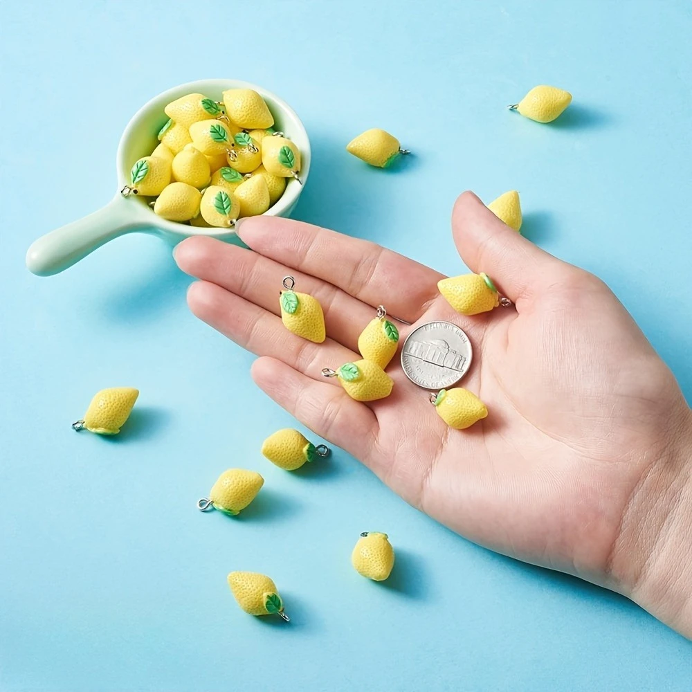 

Bright Yellow Lemon Fruit Pendant with Green Leaf Hollow Design DIY Necklace, Bracelet, and Earrings - Graduation Gift