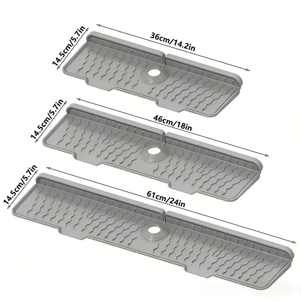 Tragbare Silikon-Wasserhahn-Abtropfmatte 36/46/61cm Länge Verstellbarer Spülbeckenspritzschutz Rutschfester Küchenwaschbeckenhalter für Badezimmer – Detail 1