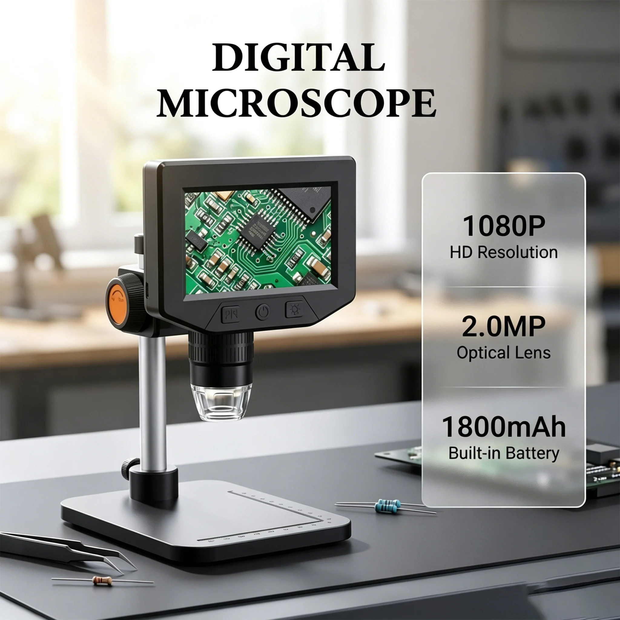 Microscope LCD 4,3" 1080P HD, loupe vidéo pour soudage, 8 lumières LED réglables, outil de réparation de circuits imprimés pour téléphone