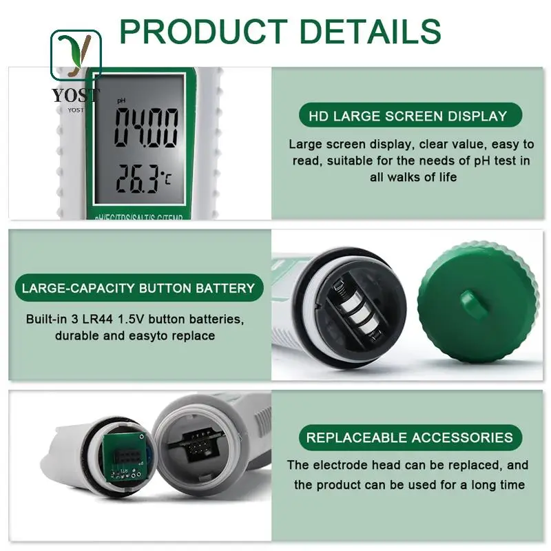 

YOST-Versatile Digital PH Meter 6-In-1 For Water Quality Testing Measures PH, EC, TDS, SALT, S.G, And TEMP