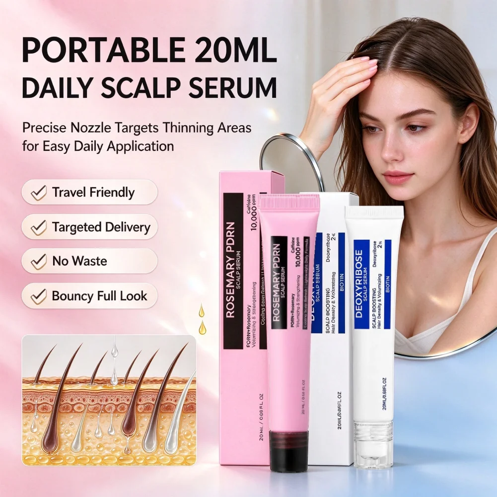 PDRN Rosemary Scalp Serum 20ml Roller Ball Applicator No-Rinse Lightweight Formula Nourish Hair Follicles Boost Hair Serum