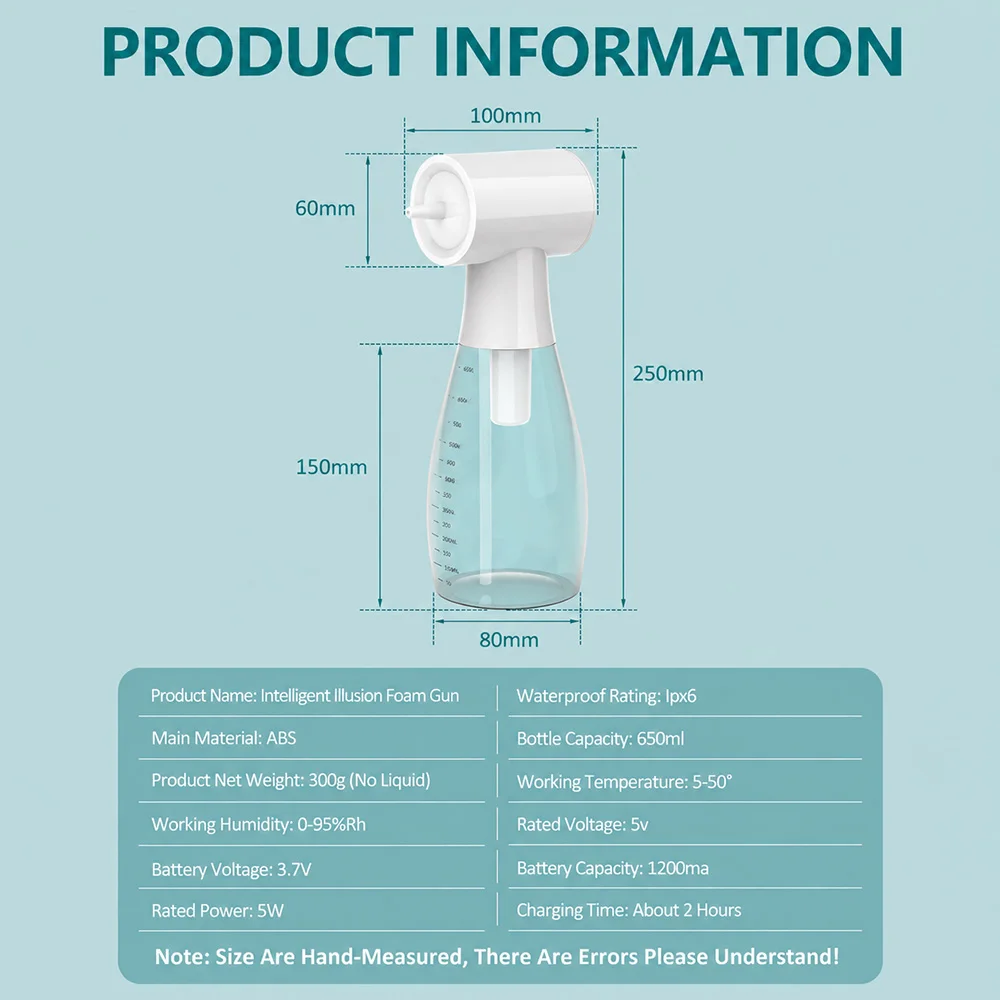 Rechargeable Electric Foam Machine 650ml Foam Dispenser Gun for Tattoo Cleaning Shampoo God Detergent Pet Bathroom