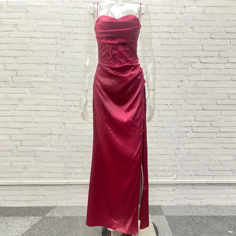 Robe de Soirée en Satin de Haute Qualité pour Femme, Tenue à Bandes dans le Dos, Taille XL, Nouvelle Collection Été 2024