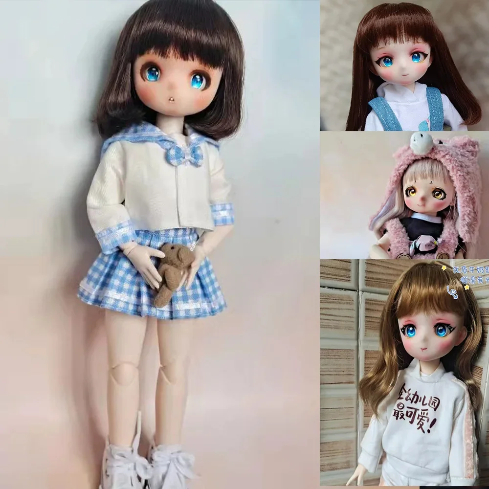 30cm Handmake Up BJD Doll Anime Face Doll Changable Wig Doll Blue Eyes 1/6 Dress Up Fullset Toys for Girl Birthdays Gift