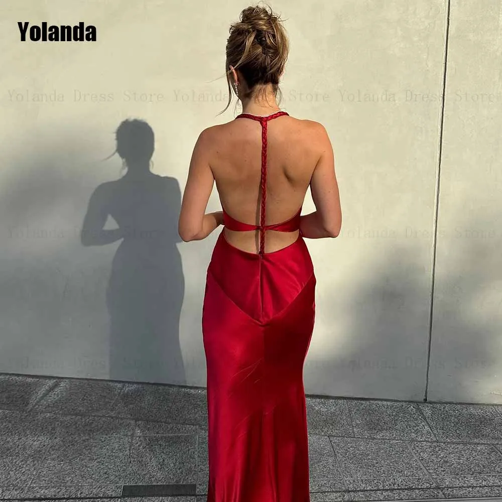 Fashion 2024 New Design A-line Evening Dresses Halter V-Neck Satin Sleeveless Open Back Party Dress Floor Length Robe de soirée