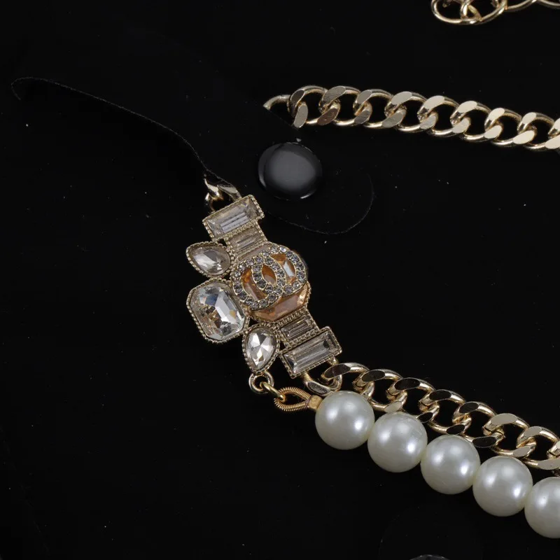 الكلاسيكية مزدوجة C سلسلة مايكرو مطعمة مكعب السكر الصغيرة الربط اللؤلؤ طبقة مزدوجة الترقوة سلسلة عصرية شخصية الرقبة