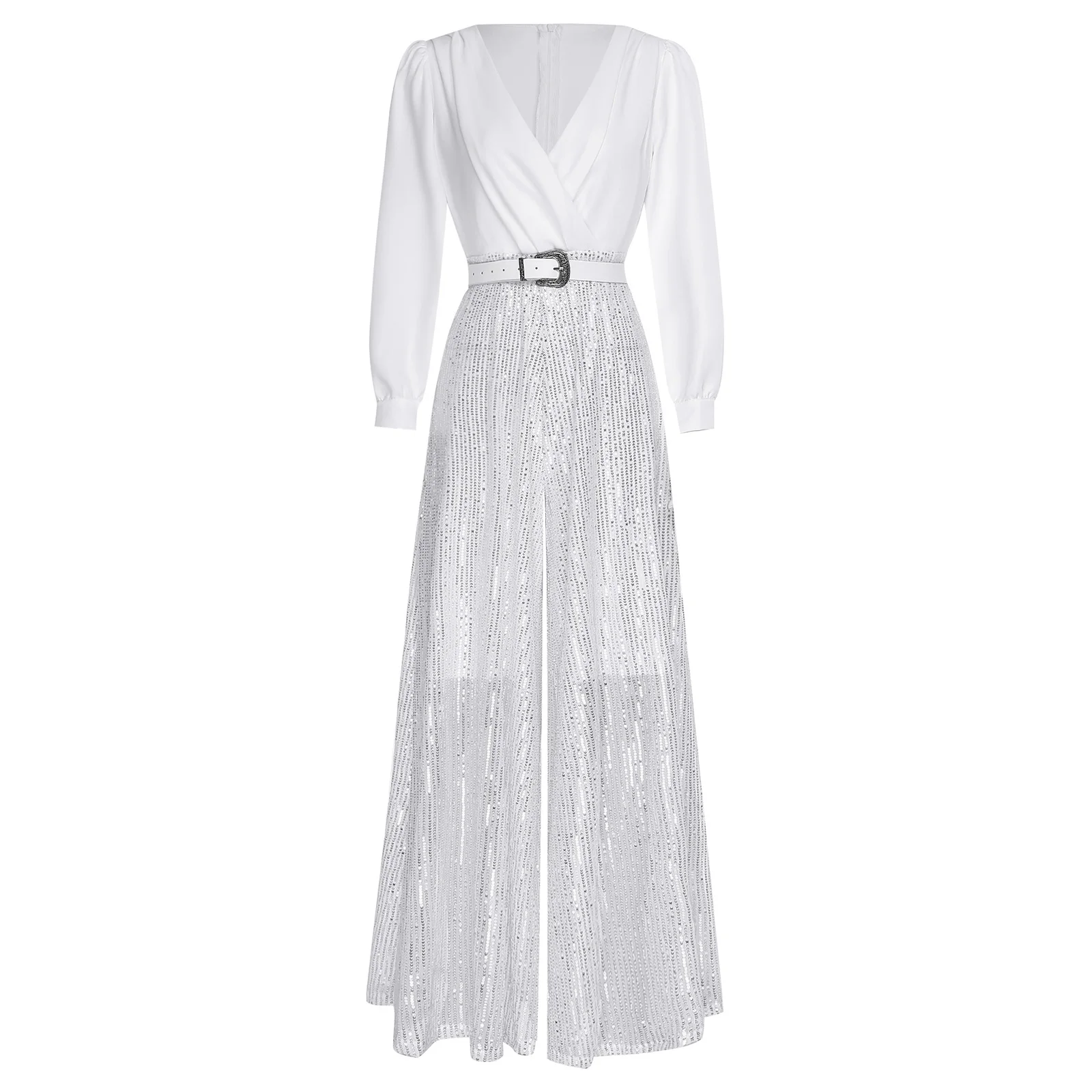 

Женский цельный комбинезон для вечеринок, элегантный ромпер с V-образным вырезом, сексуальный комбинезон с блестящими пайетками, широкие брюки, женская одежда