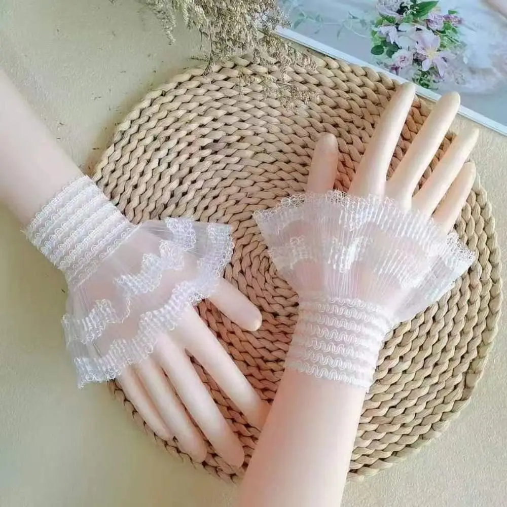 1Pair Spring Autumn Sweater Decorative Arm Cover Gloves Lace Cuffs Detachable Sleeve Cuffs Fake Sleeve Ruffles Elbow Sleeve