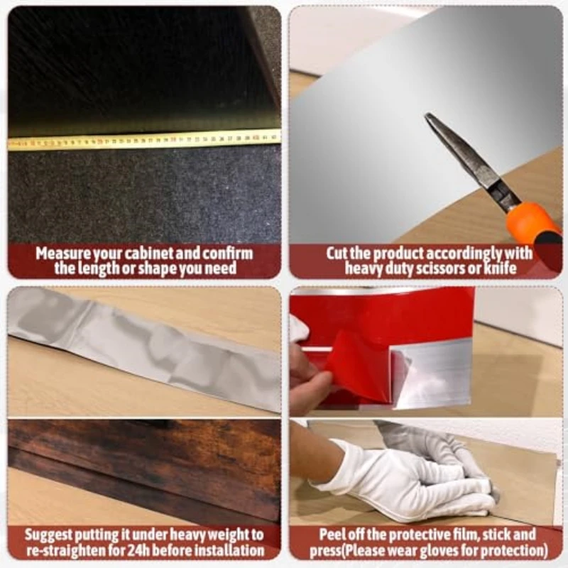 118.11 Inch long Metal Skirting Board, Non Perforated Stainless Steel Foot Line, Ultra-Thin Self-Adhesive Flat strip.