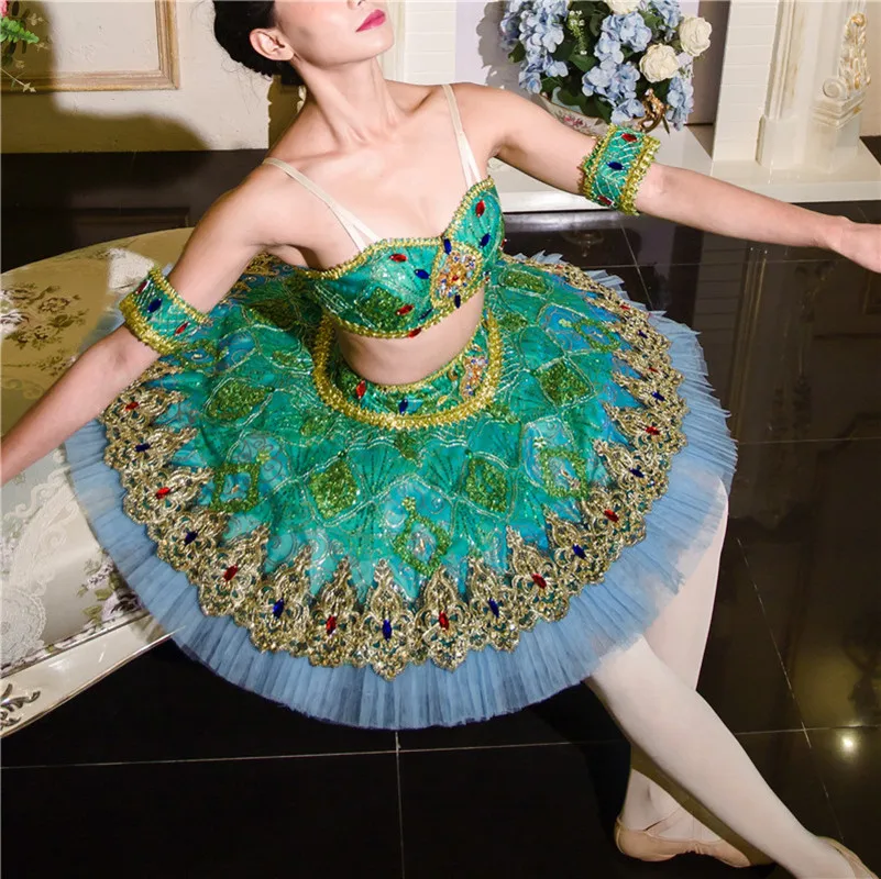 High Quality New Coming Costom Size Costom Color Children Girls Adult Woman Performance Wear Professional Green Ballet Tutu