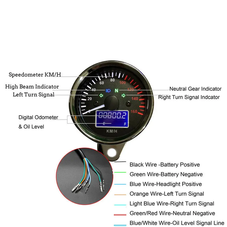 범용 오토바이 속도계 LED 디지털 타코미터, 크리스탈 계기 게이지 주행 거리계, 연료 계량기 포함