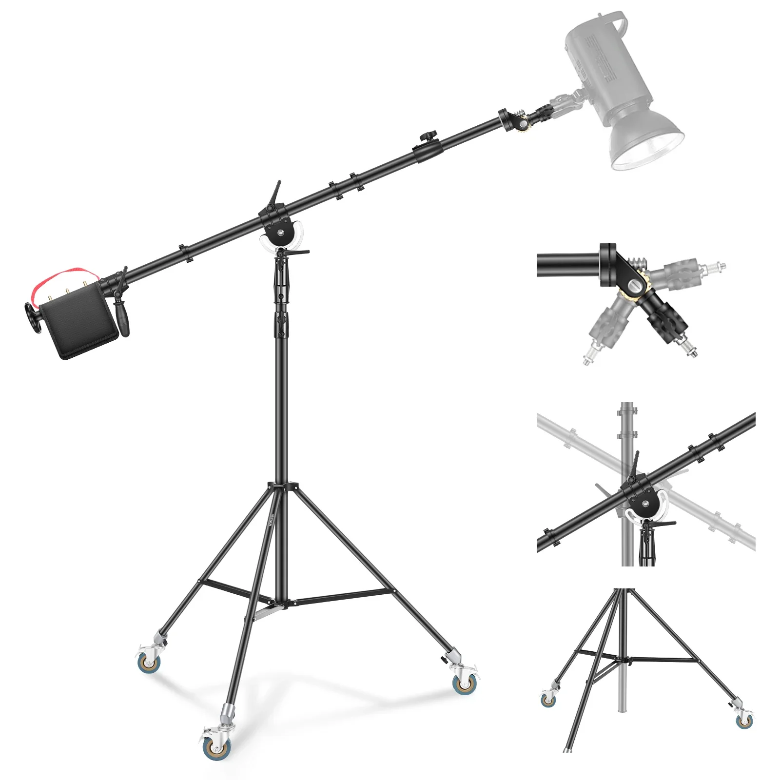

Neewer Photography Light Stand With Casters, 93" Wheeled Base Stand With Boom Arm And Empty Sandbag For Monolight Strobe Softbox