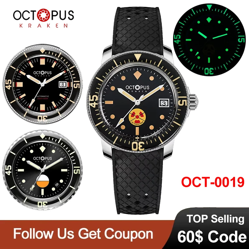 Octopus Kraken Mechanical Watch PT5000/SW200 Automaitic Movement Sapphire Crystal Luminous 300m Waterproof Diving Watch OCT-0019