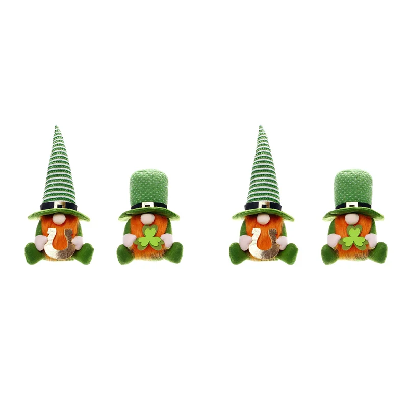 AT59 4X Decoraciones del Día de San Patricio - Decoración del Día de San Patricio Gnomo Peluche Verde León Irlandés Estatuilla de Leprechaun