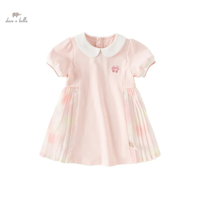 

Dave Bella Girl's Princess Polo Dress 2024 New Summer Children's Baby Short Sleeves Cute Sweet Pink Casual Pleated DB2241029