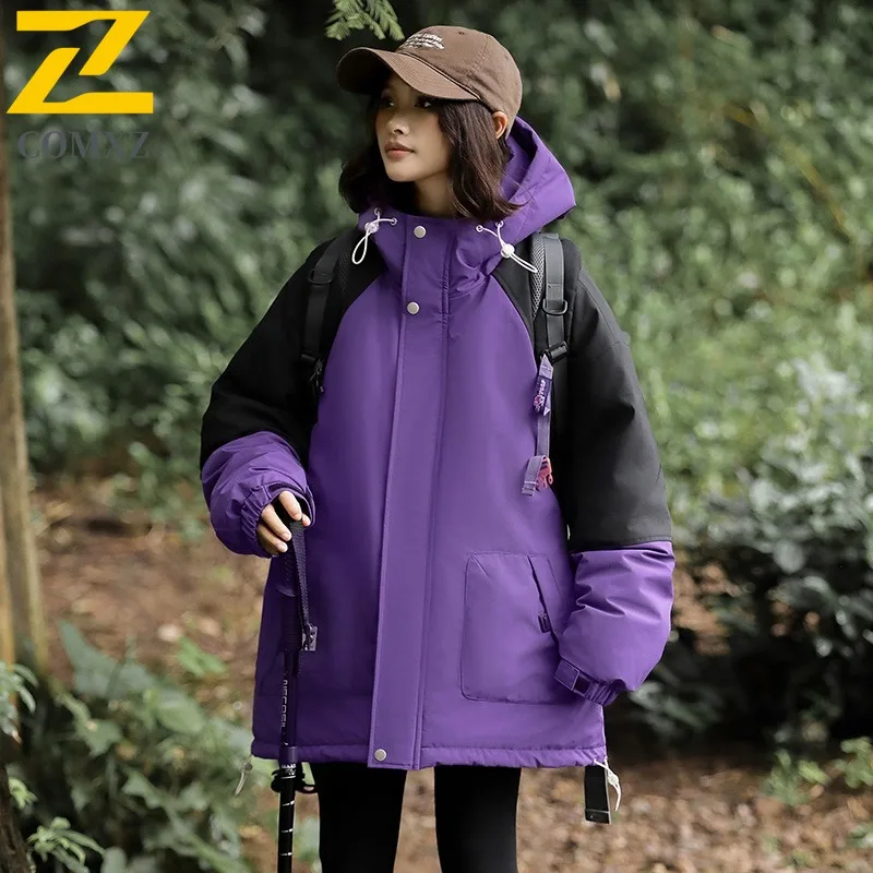 COMXZ New Mens Puffer Coat Splicing Hooded Outdoor Adventure Windproof Coat Travel Hiking Mountaineering Cold Protection Garment