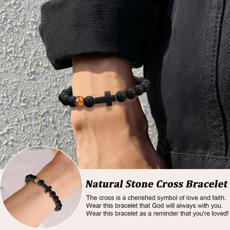 Christian Easter Gifts for Men, Easter Basket Stuffers Religious Cross Bracelet for Him Son Dad Inspirational Faith Bracelets