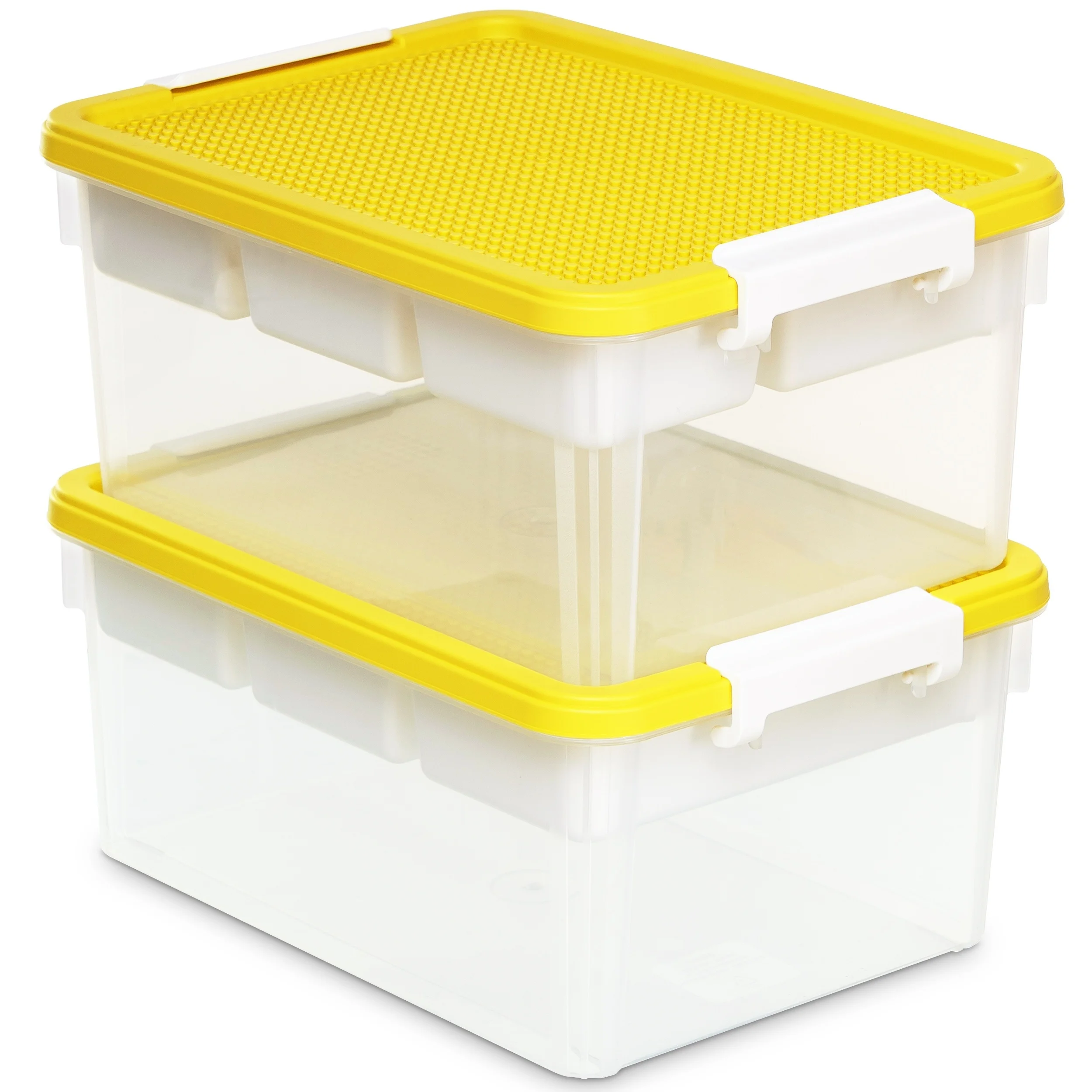 

2pcs Clear Plastic Storage Bins, Storage Organizer with Building Baseplate Lid And Removable Tray, Clear Storage Container