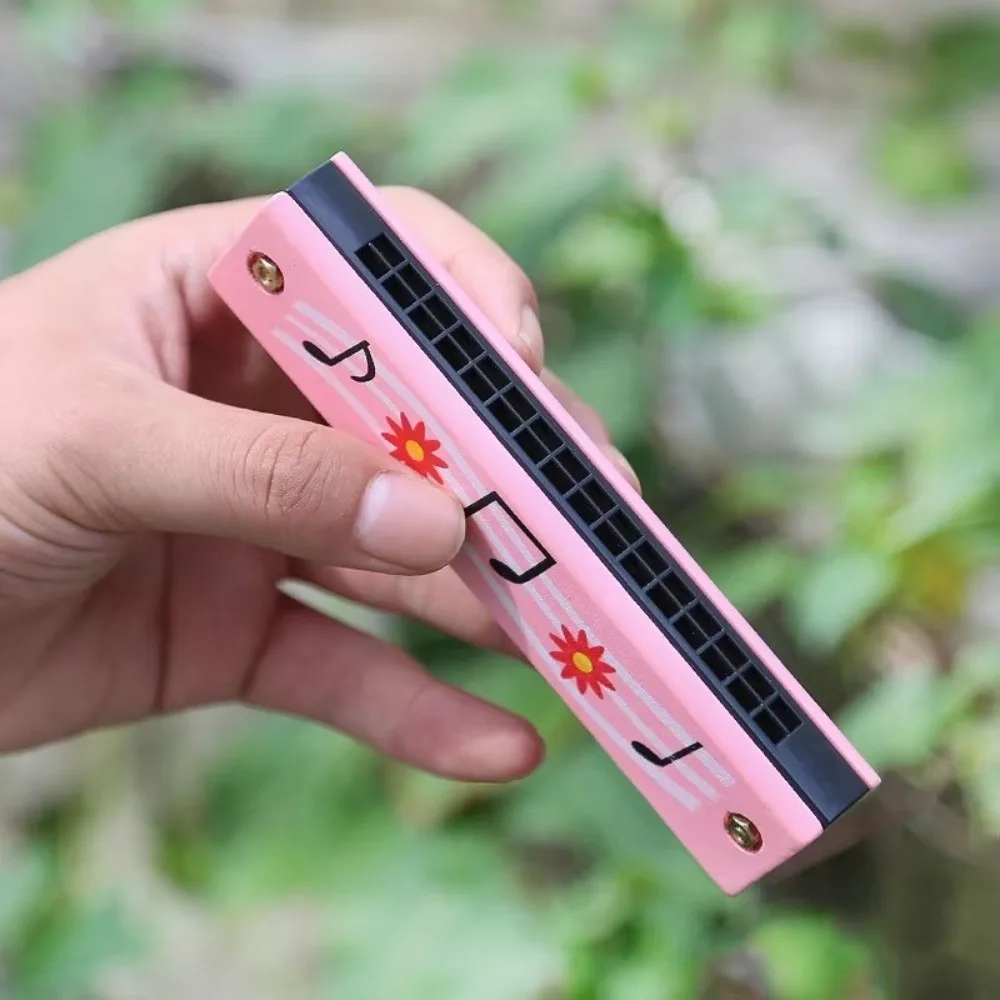 New 16 Holes Wooden Harmonica Colorful Painted Melodic Melodica Cartoon Cute Children Musical Instrument Children