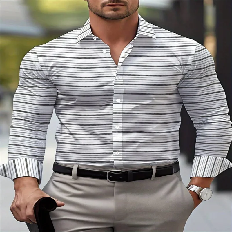 Chemise à carreaux rayée à manches longues pour hommes, haut décontracté, rouge, classique, nouvelle mode, 2025