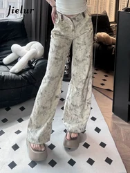 Summer Loose Full Length Casual Street Basic Women Jeans American Vintage Fashion Simple Tie Dye Printing Female Wide Leg Pants