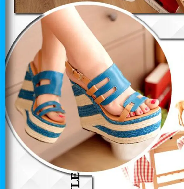 New 14cm Wedge Espadrille Sandals Women Peep Toe Platform Cutout Sexy Super High Heels Summer Thick Sole Shoes