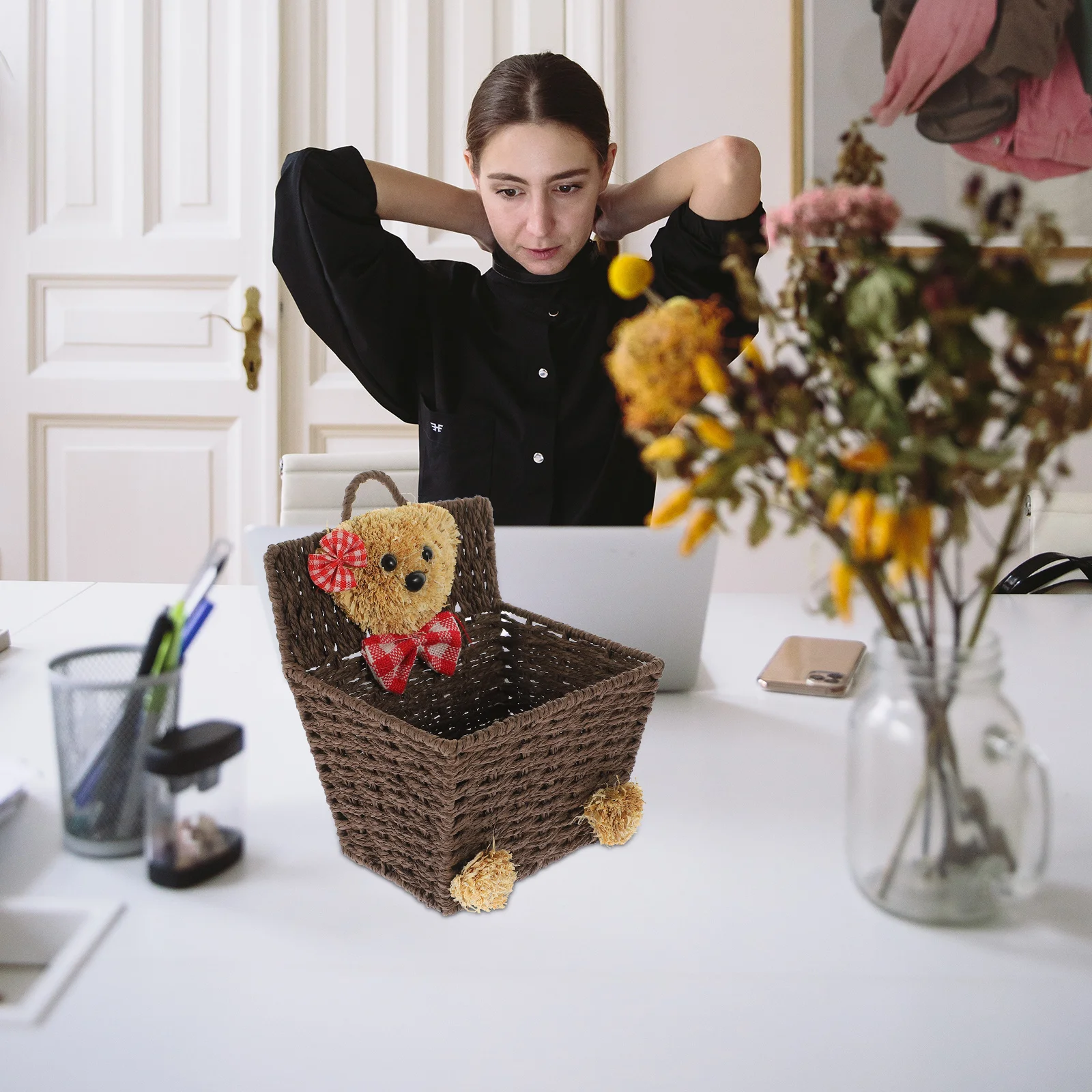 

Adorable Woven Storage Basket Desktop Wall Organizer Natural Decor Easy Install Warm Brown Color Storage Basket