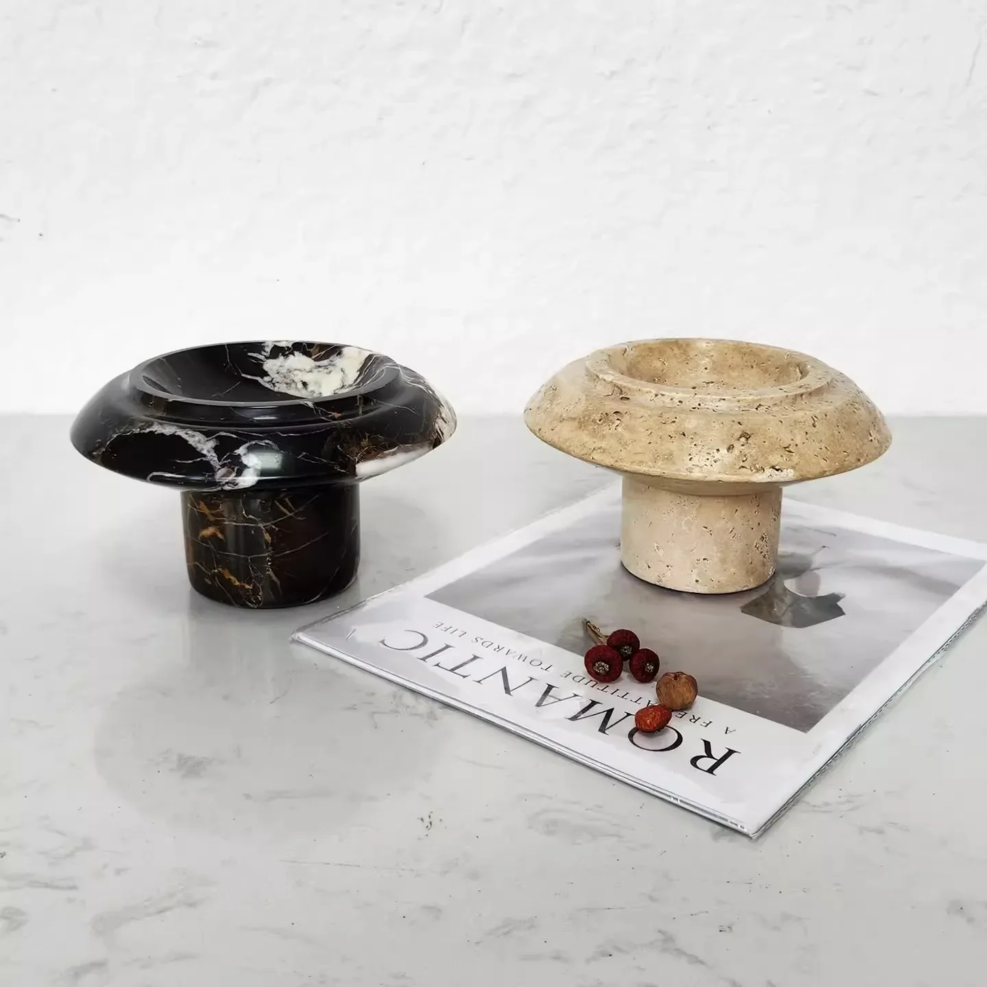 Light luxury Natural Marble Creativity High-legged Tray Advanced Home Furnishing Living Room Desktop Decoration Fruit Tray