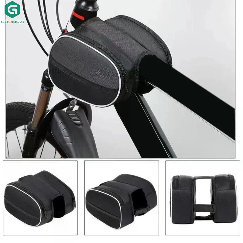 Bicycle Front Handlebar Bag Large-capacity Outdoor Cycling Bike Phone Mount Bags Bike Basket With Reflective Strip