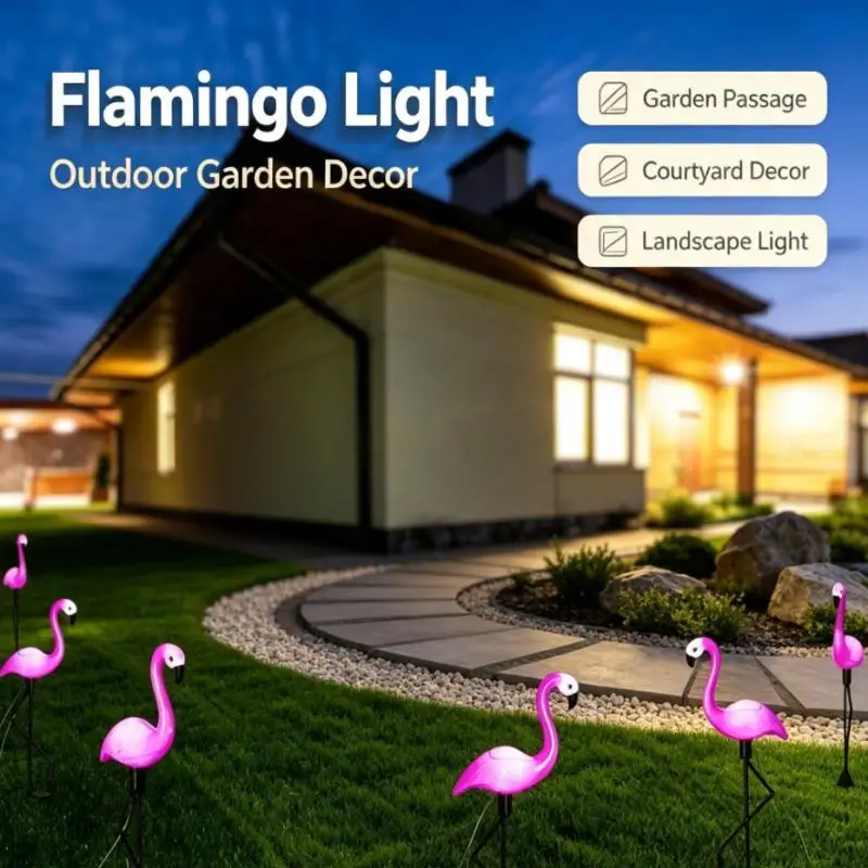 Solar Powered Flamingo Stake Light LED Outdoor Garden Lawn Landscape Lamp for Yard Patio Courtyard Pathway Decorative Lighting