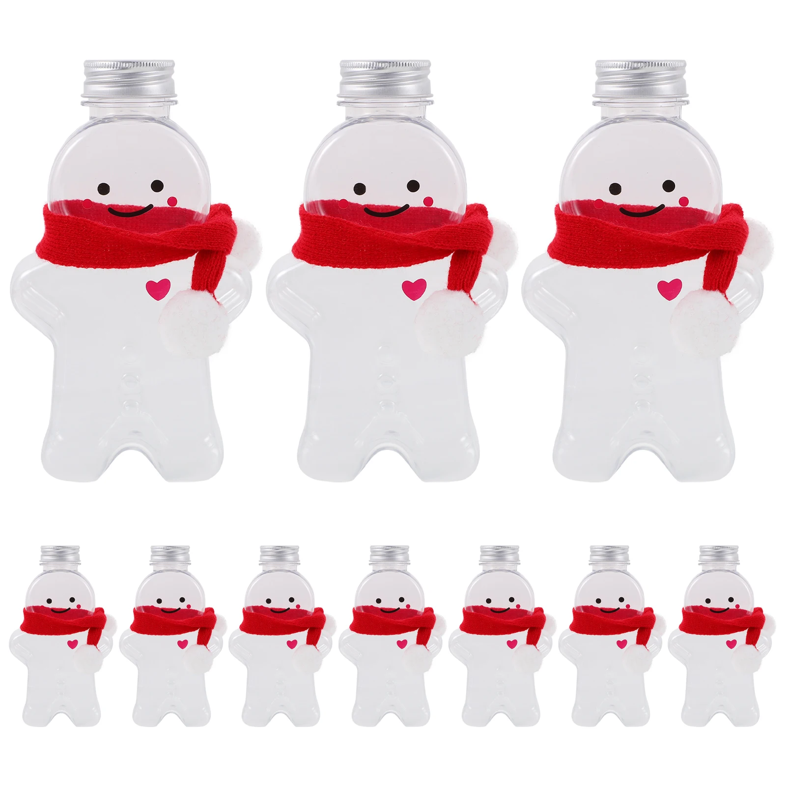 

10 Sets Beverage Bottle Gift Packaging Gingerbread Man Christmas Containers PET Plastic Milk Juice Empty Storage Candy Drinking
