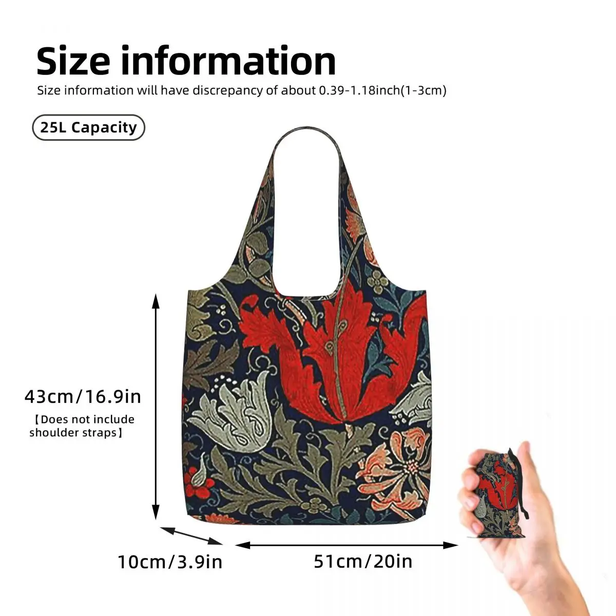 William Morris Compton Shopping Tote Bag Canvas Large Capacity Shoulder Bags Shopper Grocery Handbag for Women