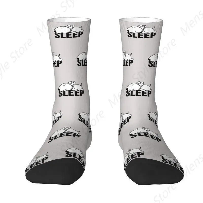 Fashion Men's Sleeping Bull Terrier Dog Dress Socks Unisex Warm Breathbale 3D Printed Animal Puppy Crew Socks