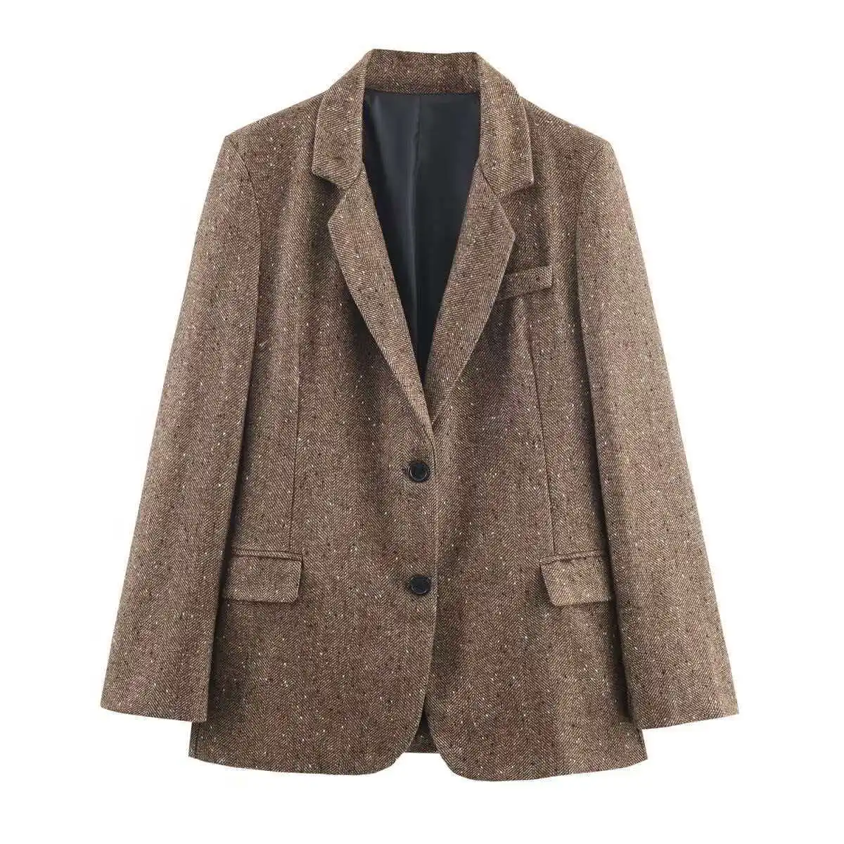 

Winter New Women's Casual Blazer Coat Fashionable Elegant Loose Jacket Commuting Slimming Herringbone Long-Sleeved Blazer