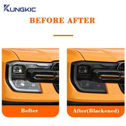Imagen 2 del producto Película protectora de TPU para faros delanteros traseros Ford Ranger T9 2023 2024 2025 2026, color negro ahumado, transparente, accesorios adhesivos