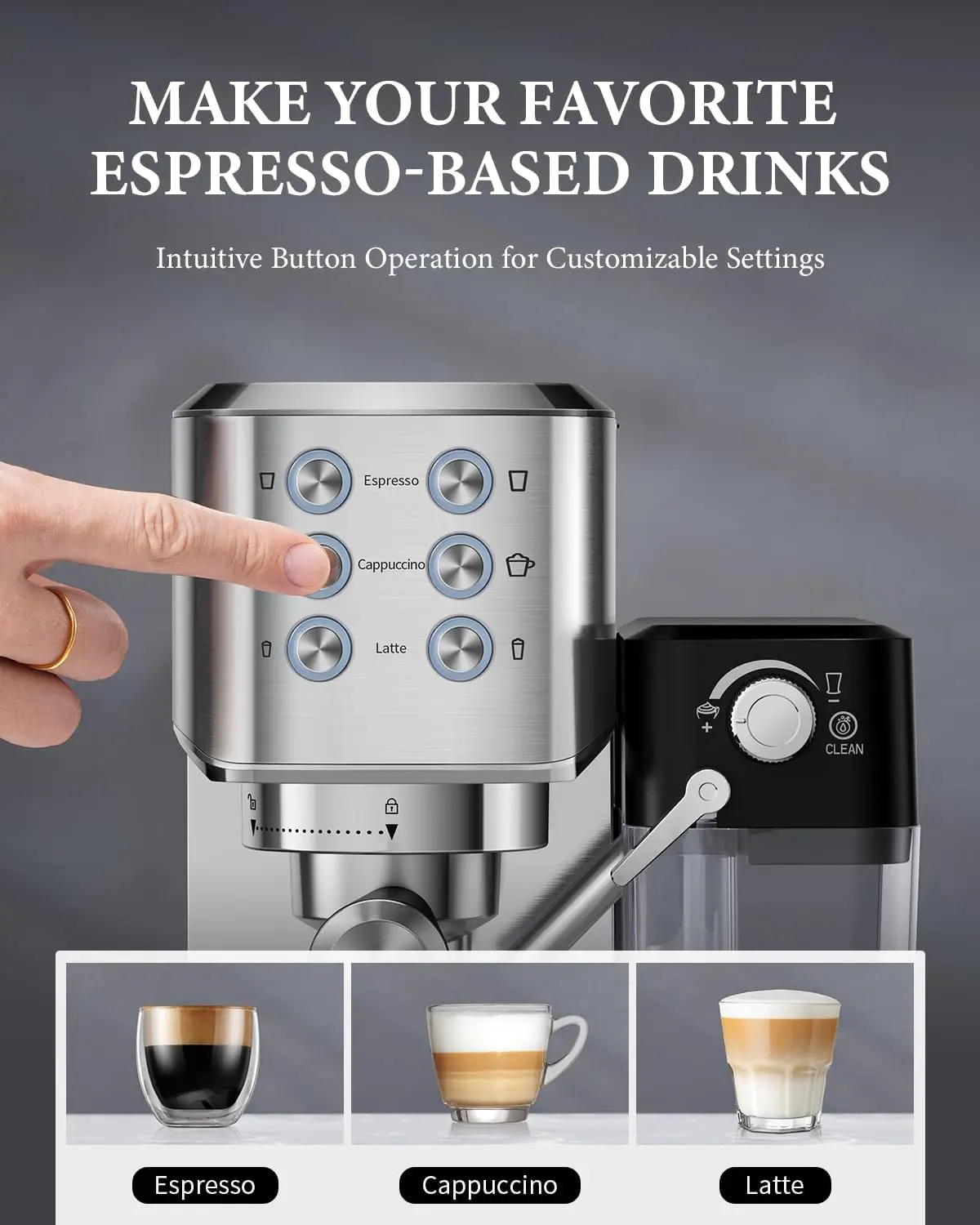 with Automatic Milk Frother for Home, 20 Bar Espresso Maker for Cappuccino & Latte, 1350W, Stainless Steel