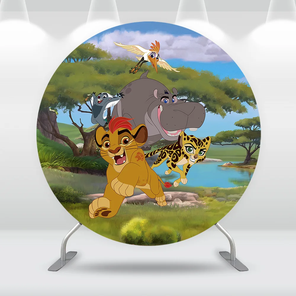 Cartoon Lion King Boy 1st Birthday Round Circle Backdrop Cover Forest Animals Wild One Baby Shower Simba Background Photocall