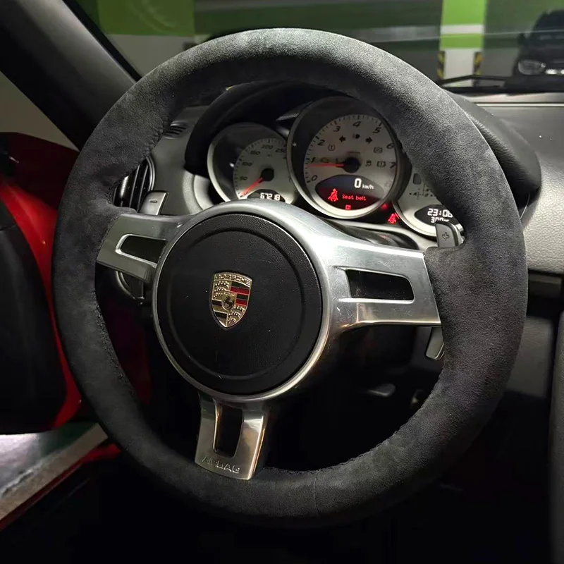 Braid Steering Wheel Cover for Porsche 911 Boxster Cayenne Cayman Panamera DIY Suede Car Steering Wheel Cover Accessory