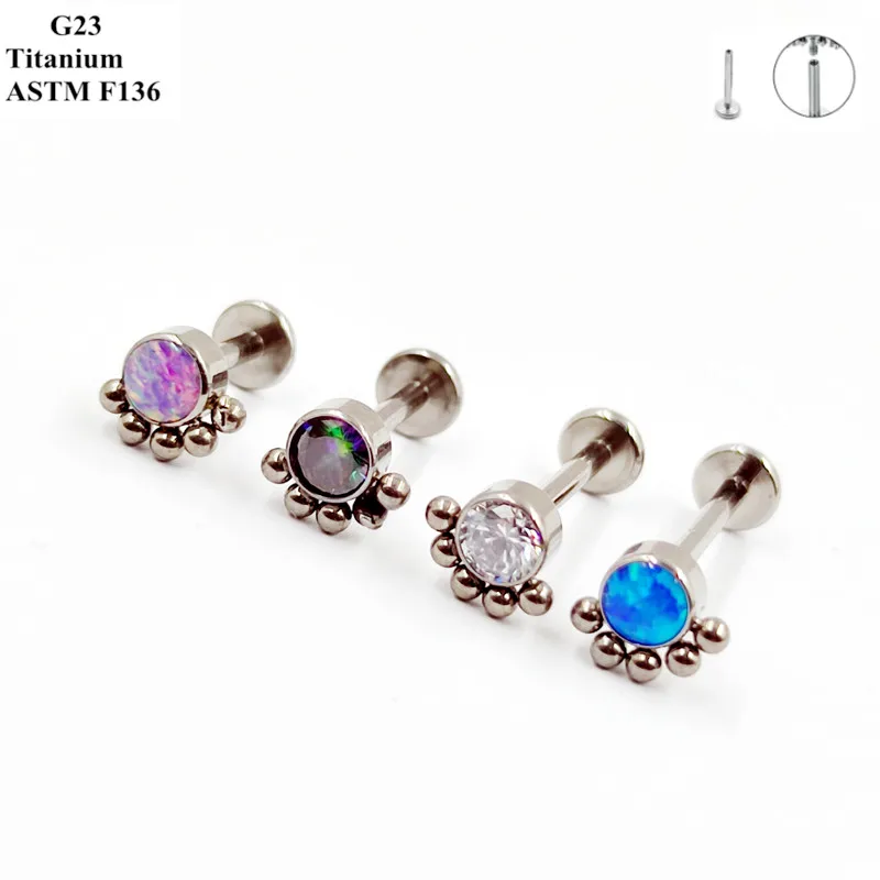 G23 Titanium Fashion Earrings Inlaid With Exquisite Zircon And Opal Classic Women\'s Earpiece Ear Cartilage Nail Piercing Jewelry