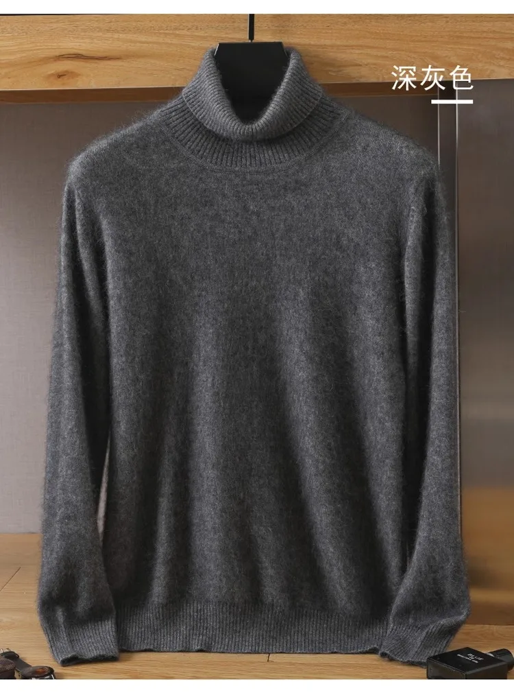 Herren-Pullover aus 100 % reinem Nerz-Samt-Kaschmir mit hohem Revers, gestrickt, für den Winter, neue Oberteile, langärmelige High-End-Pullover – Detail 17